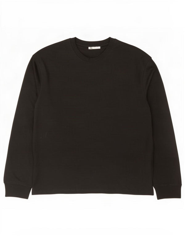 Zara Hombre Top Manga Larga Medio Negro Algodón