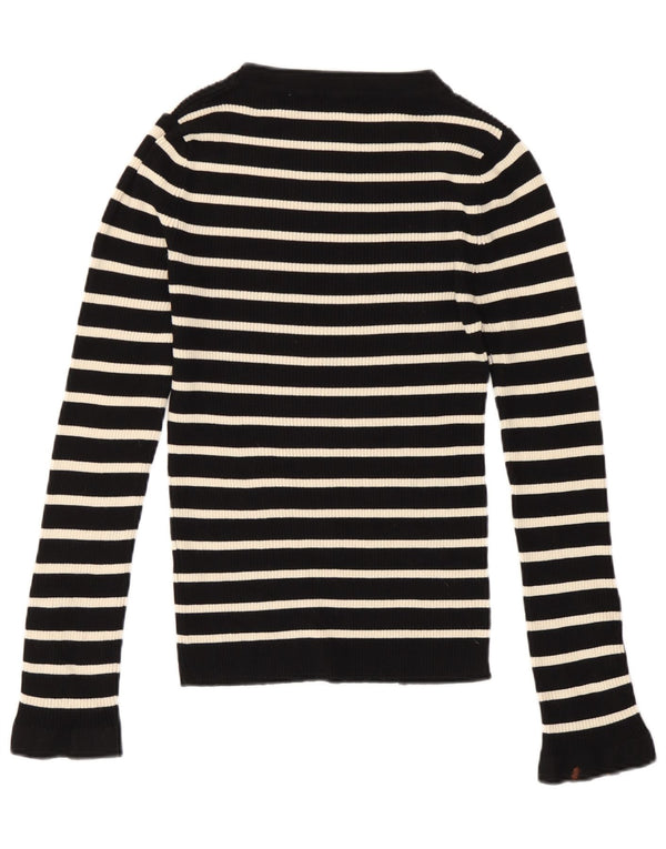 Zara Mujer Top Manga Larga UK 40 Small Viscosa Rayas Negras