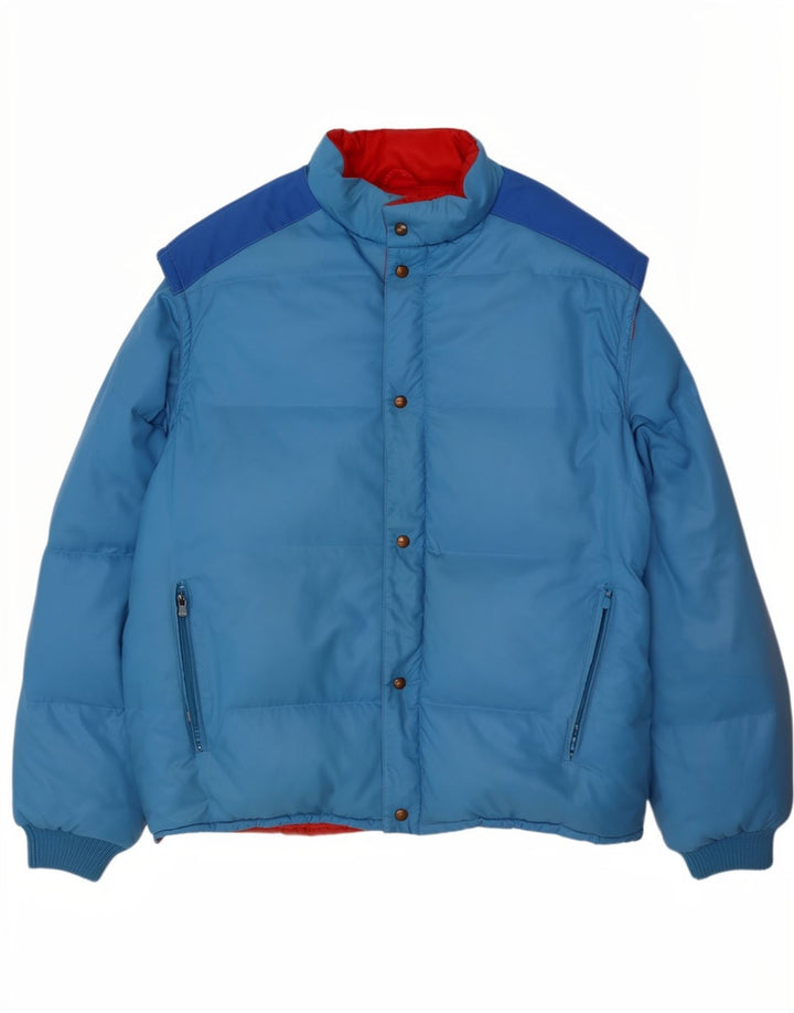 Vintage hombres chaqueta acolchada Reino Unido 38 azul medio colorblock algodón