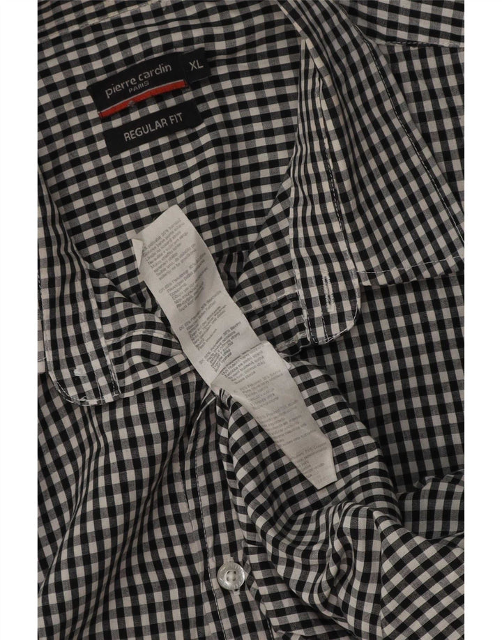 Pierre Cardin Camisa de manga corta para hombre de ajuste regular XL Black Gingham