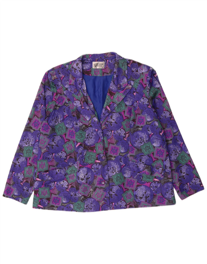 NORMAN LINTON Womens 2 Button Blazer Jacket UK 18 XL Purple Patchwork