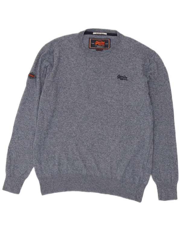 Superdry Jersey con cuello redondo para hombre, talla 2XL, algodón moteado en azul marino