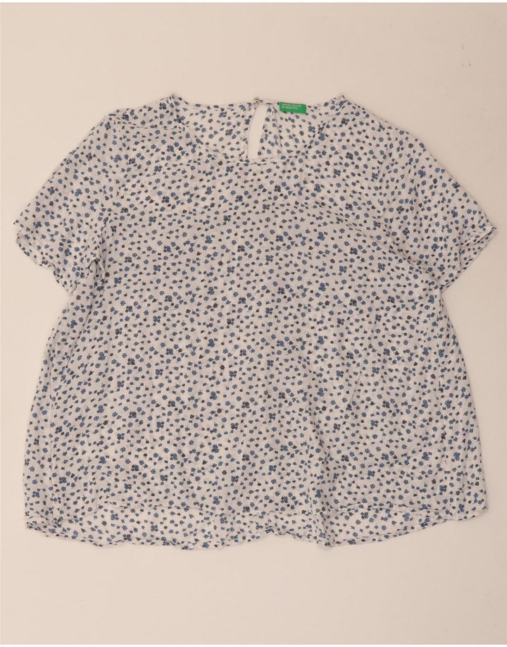 Benetton Blusa De Mujer UK 44 Large Blanco Floral