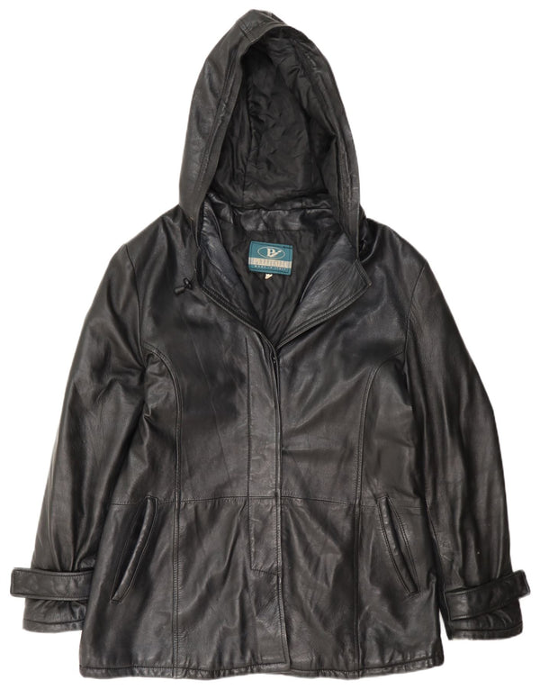 Pellitalia Chaqueta de cuero con capucha para mujer UK 40 XL Negro
