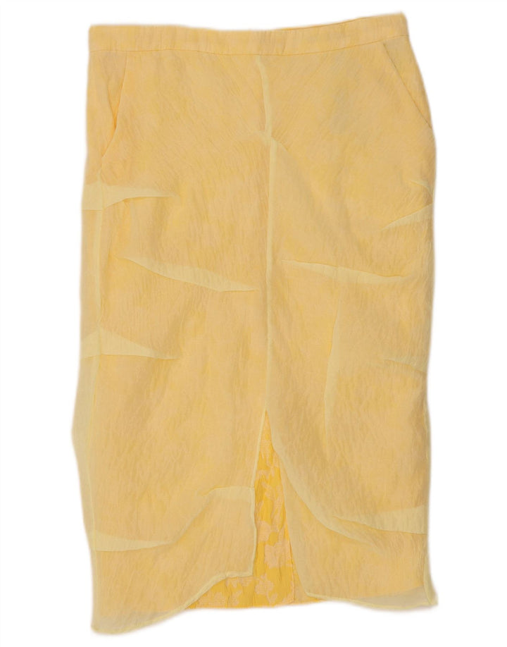 Zara Mujer Falda Midi Small W30 Poliamida Amarilla