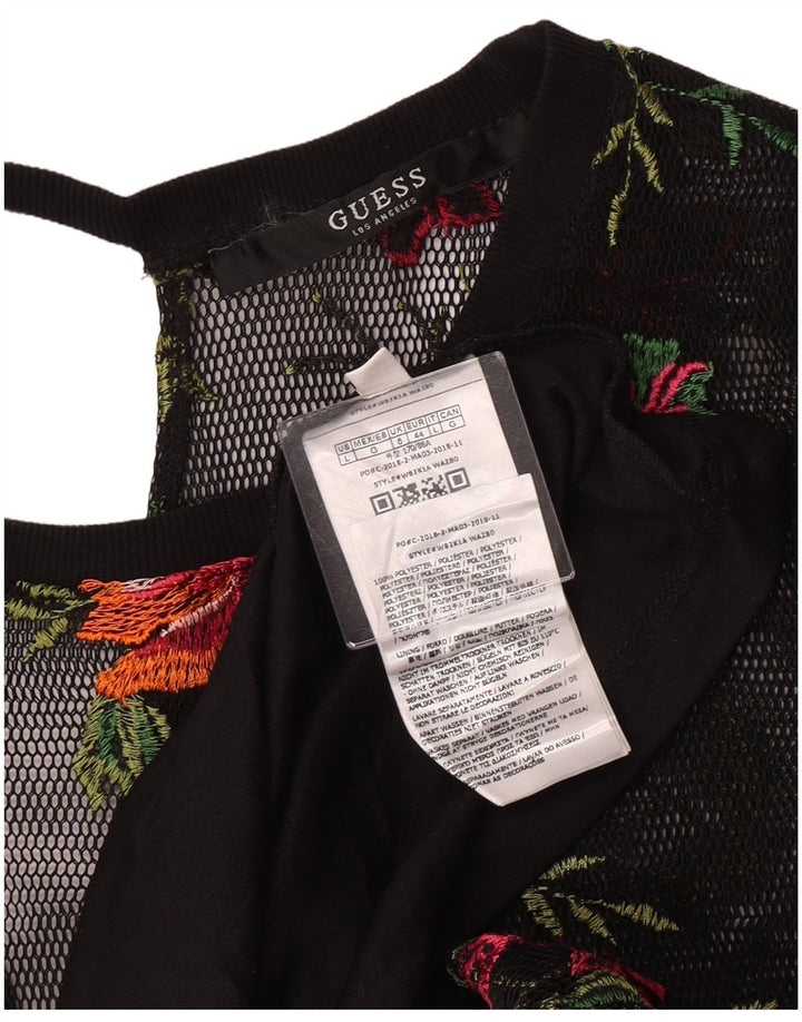 Guess Vestido acampanado transparente para mujer UK 8 Pequeño Poliéster floral negro