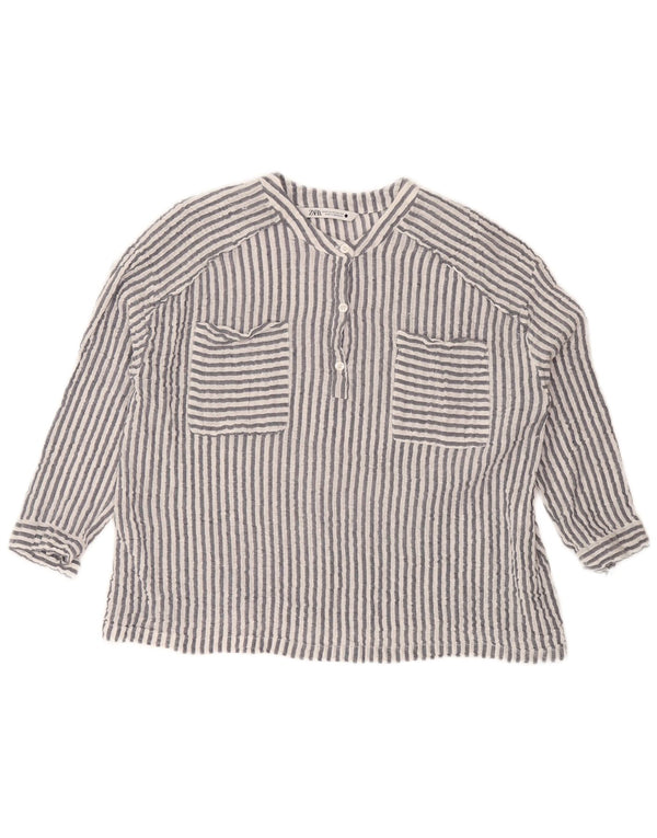 Zara Blusa extragrande de manga 3/4 para mujer UK 6 XS Algodón a rayas gris