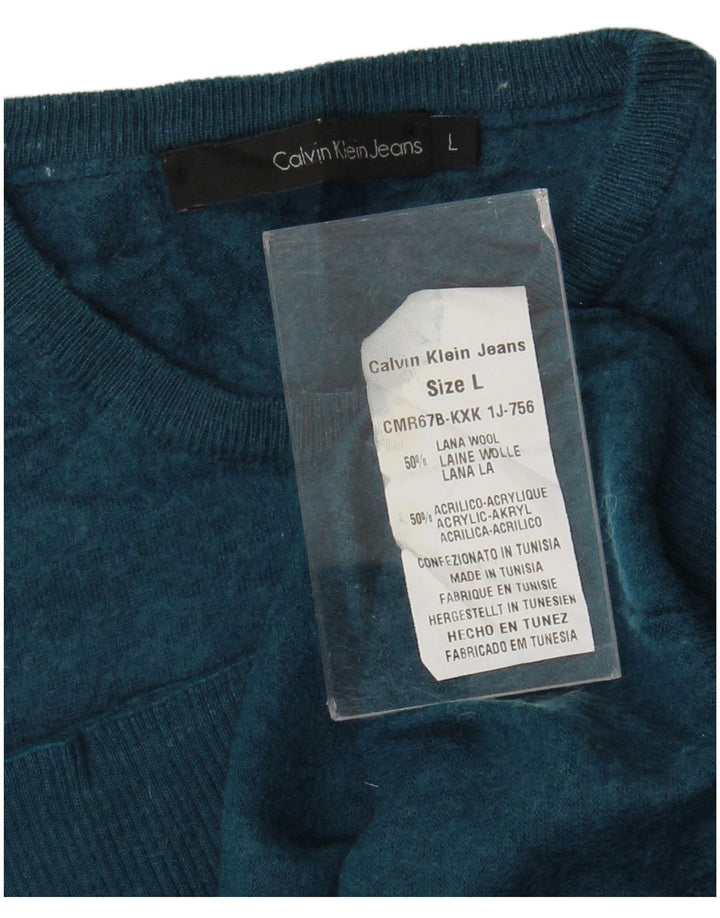Calvin Klein Jeans Suéter de cuello redondo para mujer UK 46 Lana azul grande
