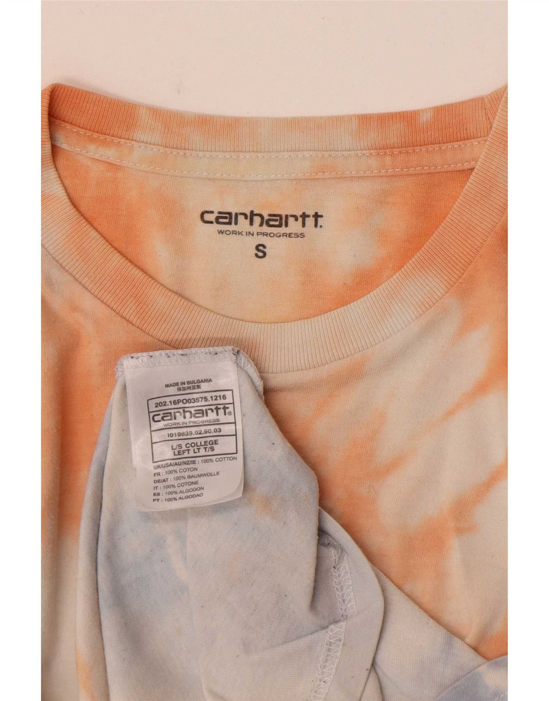Carhartt Top gráfico de manga larga para hombre de algodón teñido anudado multicolor pequeño
