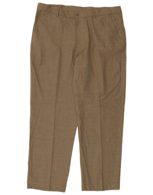 Farah Mens Tapered Casual Pantalones W40 L31 Poliéster Marrón