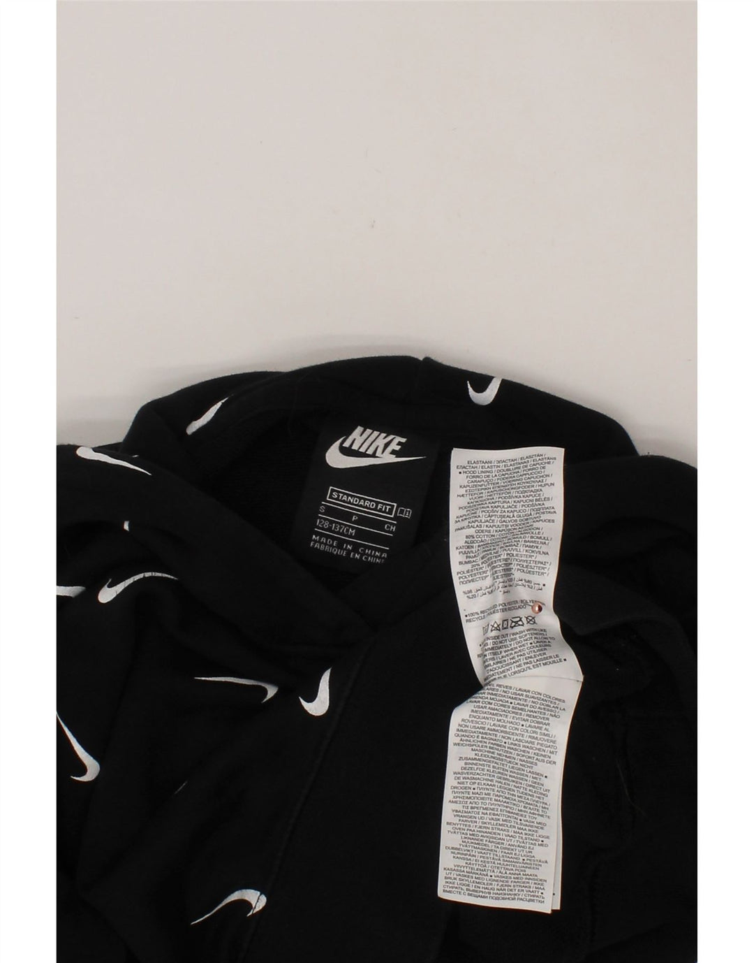 NIKE - Sudadera con capucha para niña, diseño gráfico, ajuste estándar, 8-9 años, talla pequeña, algodón negro