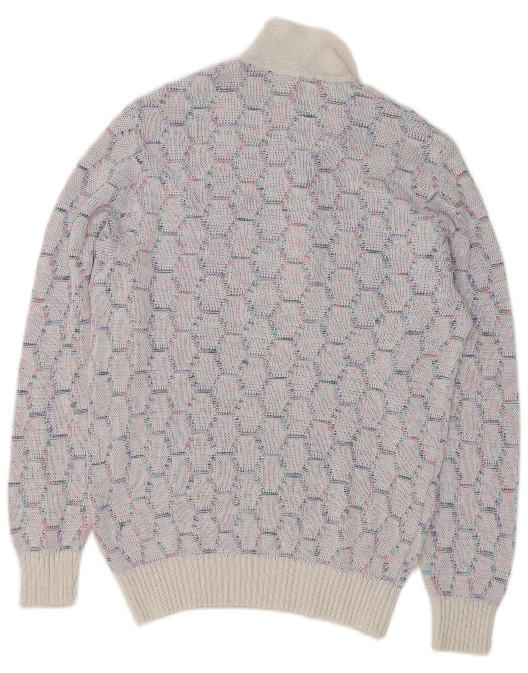 VINTAGE Hombres Polo Cuello Jersey Suéter Medio Azul Geométrico