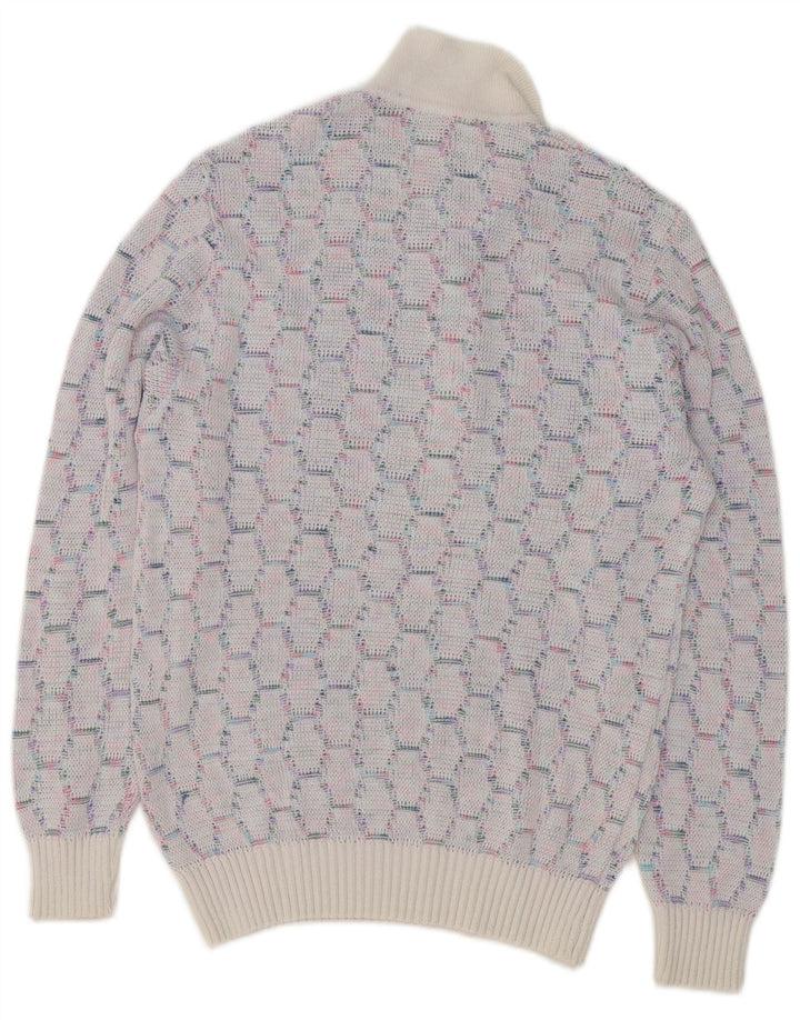 VINTAGE Hombres Polo Cuello Jersey Suéter Medio Azul Geométrico