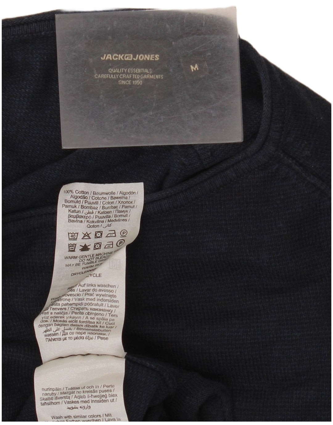 JACK & JONES Jersey de cuello redondo para hombre, jersey de algodón azul marino medio