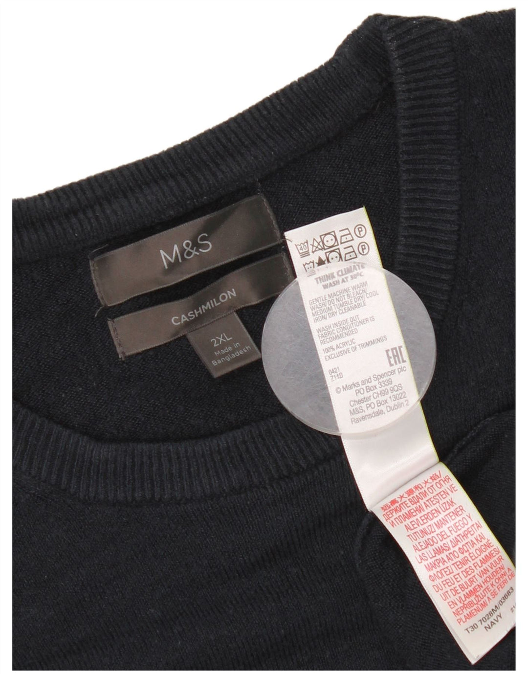 Marks & Spencer - Jersey de cuello redondo para hombre, talla 2XL, acrílico azul marino