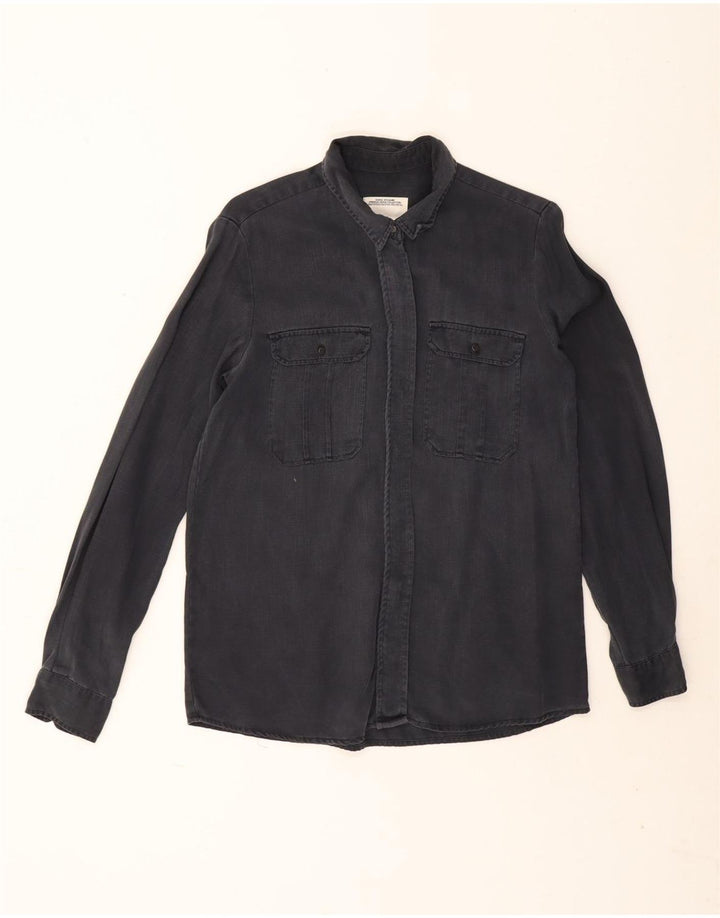 Zara Mujer Camisa Extragrande UK 10 Small Gris Lyocell