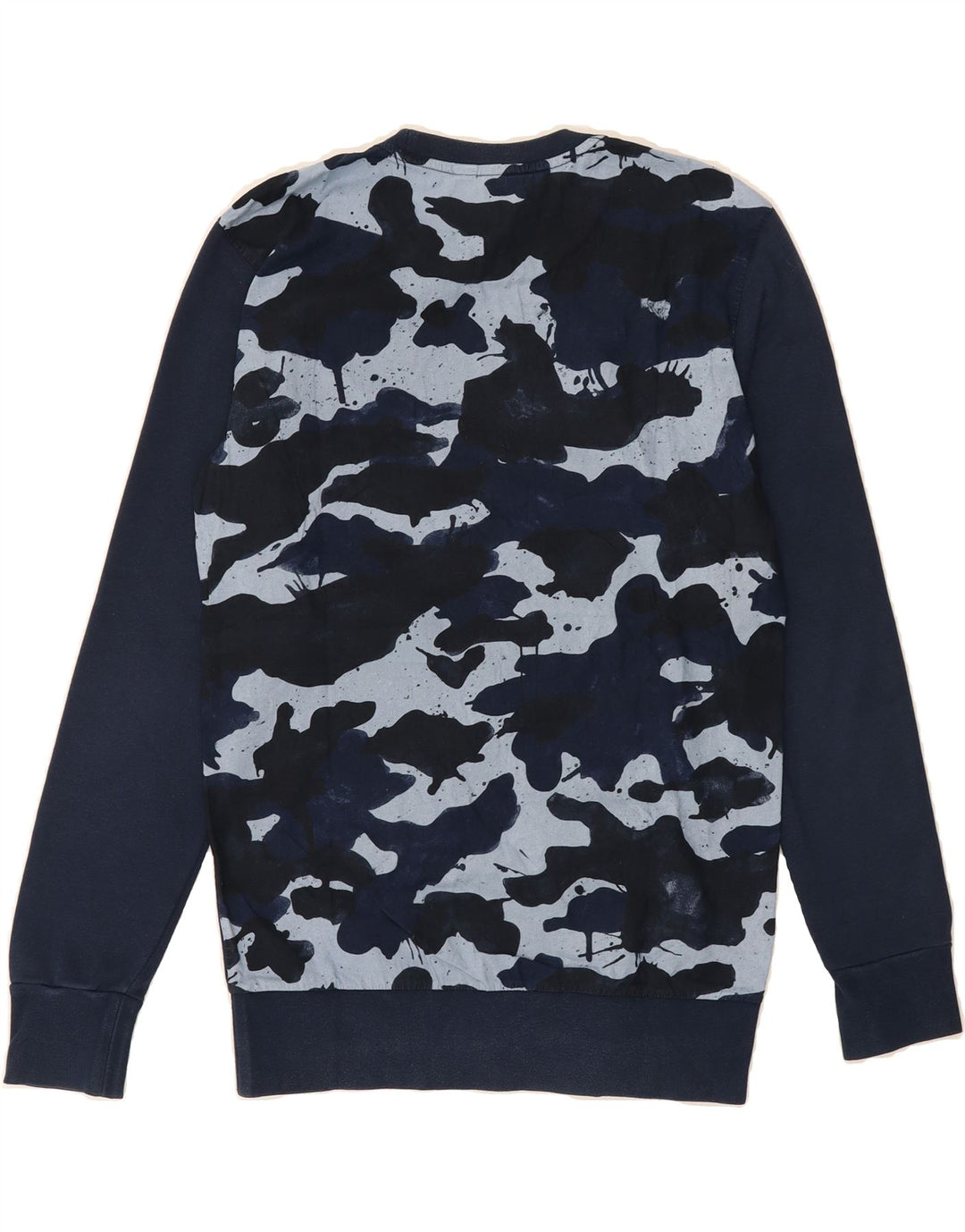 ADIDAS Mens Graphic Sweatshirt Jumper Small Navy Blue Camouflage Vintage Adidas and Second-Hand Adidas from Messina Hembry 