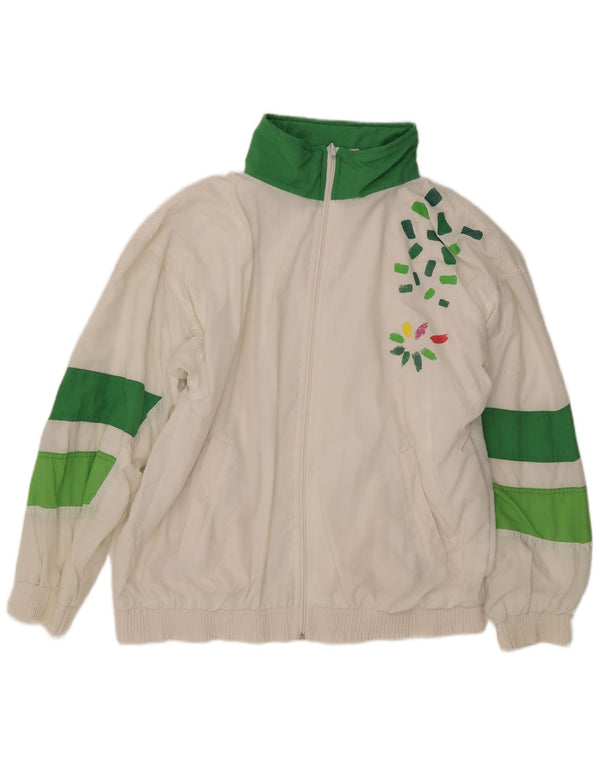 Vintage hombres gráfico cortavientos chaqueta Reino Unido 40 grande blanco colorblock