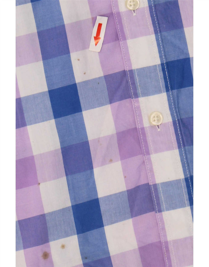 Chaps Camisa de manga corta para hombre de fácil cuidado, 2XL, algodón azul a cuadros