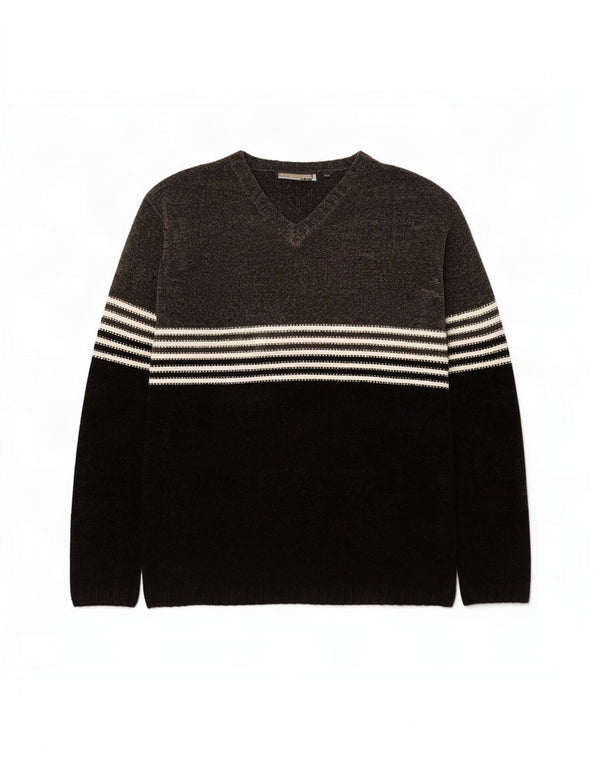 Vintage hombres Velour V-cuello jumper suéter grande gris colorblock
