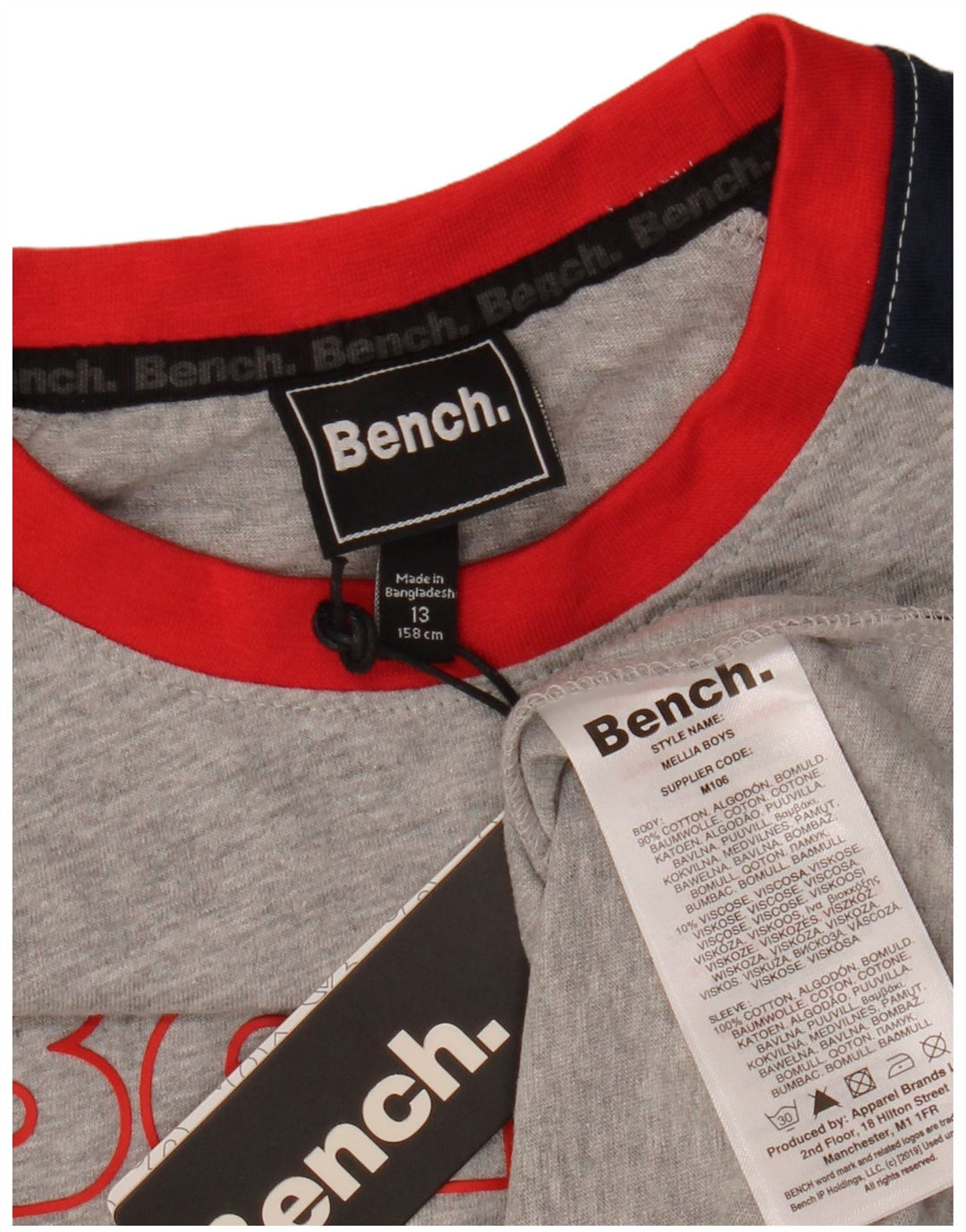 BENCH Camiseta gráfica para niño 12-13 años Gris Colorblock Algodón