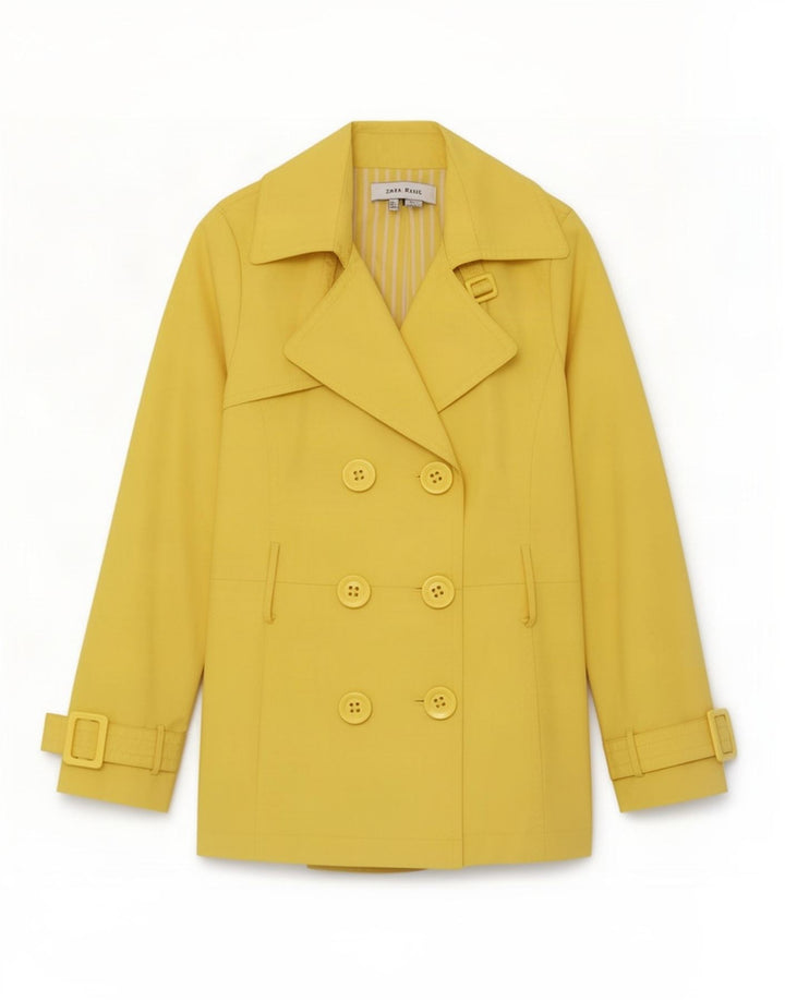 Zara Mujer Gabardina UK 10 Small Poliéster Amarillo
