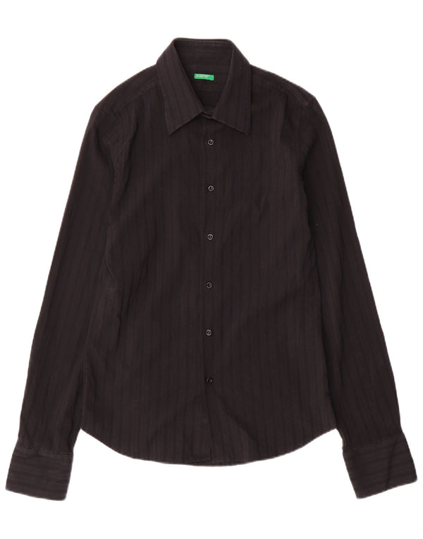 Camisa Benetton Hombre Mediana De Algodón A Rayas Negras