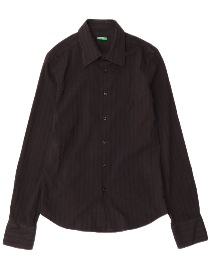 Camisa Benetton Hombre Mediana De Algodón A Rayas Negras