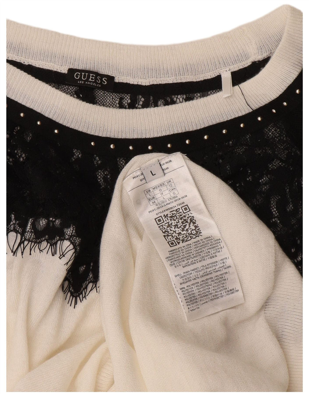 Guess Suéter tipo jersey con cuello barco para mujer UK 12 Medium White Colourblock