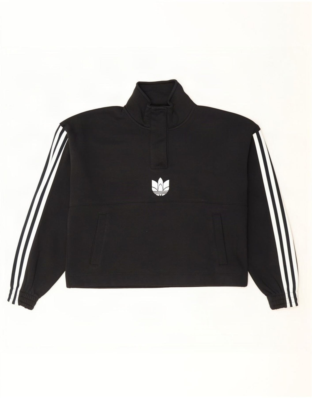 Adidas - Sudadera extragrande con cuello y botones para mujer, talla 8, color negro