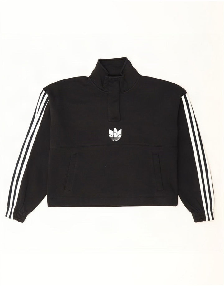 Adidas - Sudadera extragrande con cuello y botones para mujer, talla 8, color negro