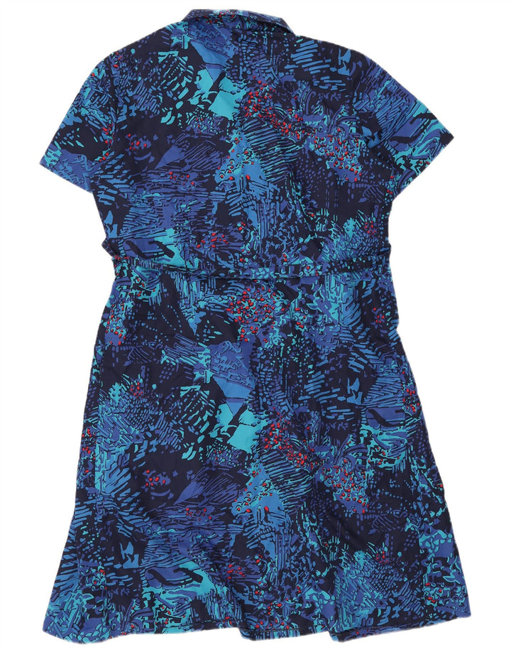 Vintage mujer patrón abstracto vestido básico Reino Unido 18 XL azul marino
