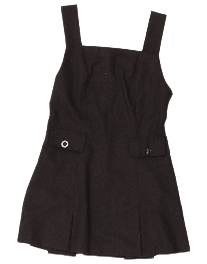 Vintage mujer mini sin mangas una línea vestido IT 44 lana gris medio