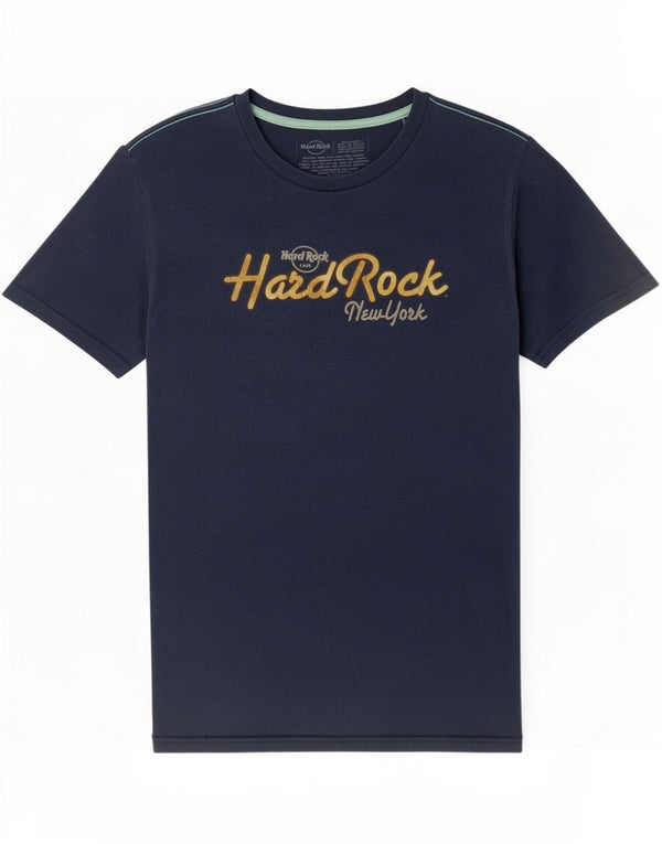 Hard Rock Cafe Mens New York Graphic Camiseta Top Pequeño Azul Marino Algodón