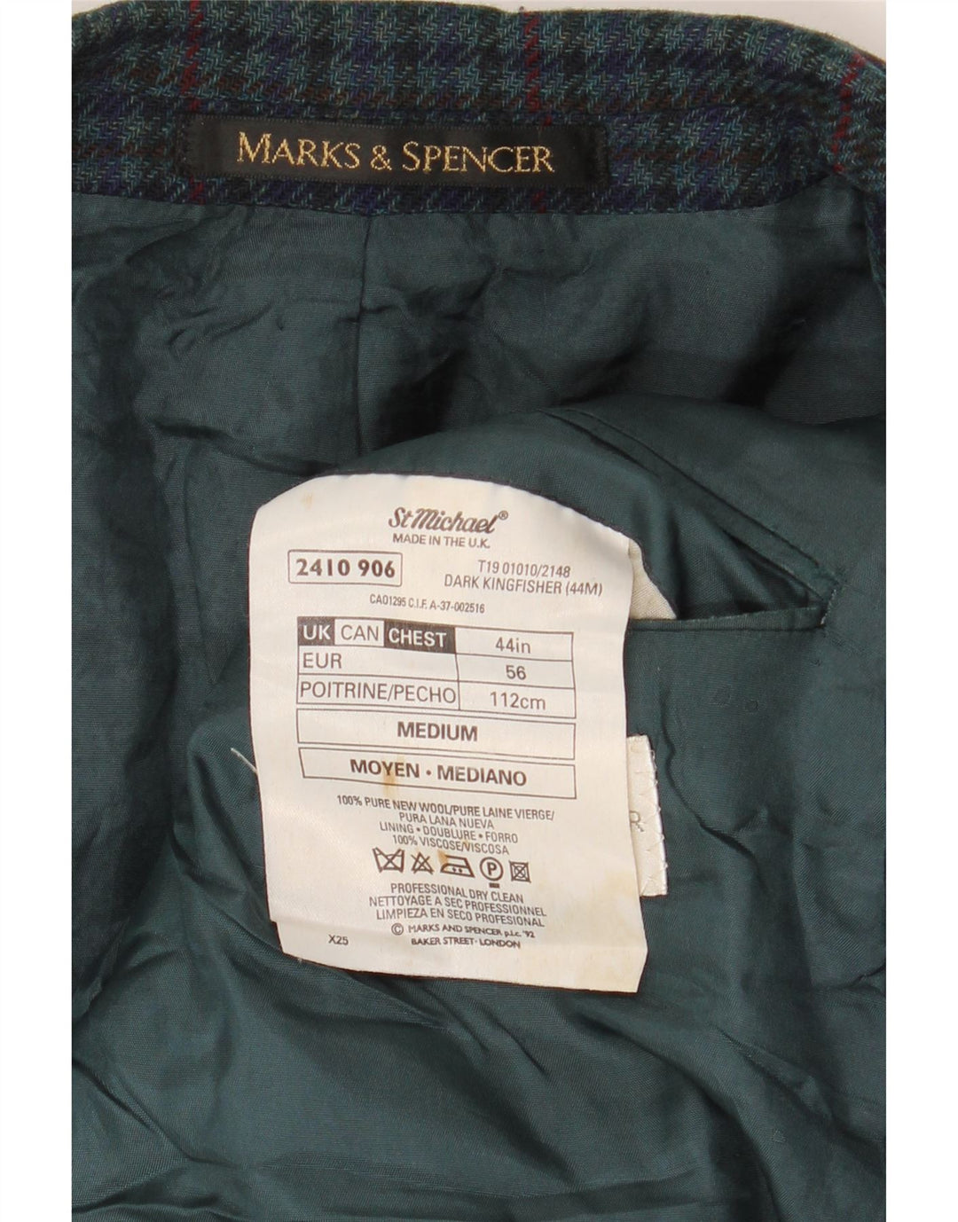 Marks & Spencer Chaqueta St. Michael Blazer para hombre UK 44 XL Pata de gallo verde