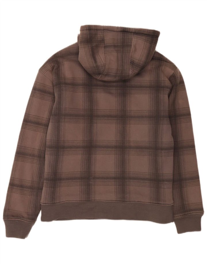 Quiksilver Sudadera con capucha y cremallera gráfica para hombre de algodón a cuadros gris medio