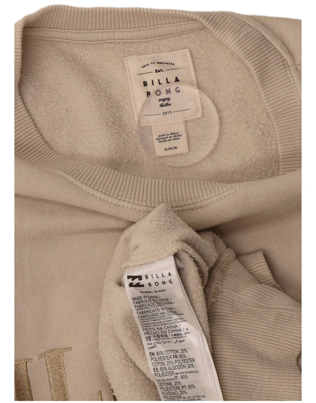 Billabong Sudadera extragrande para mujer UK 12 Medium Off White Cotton