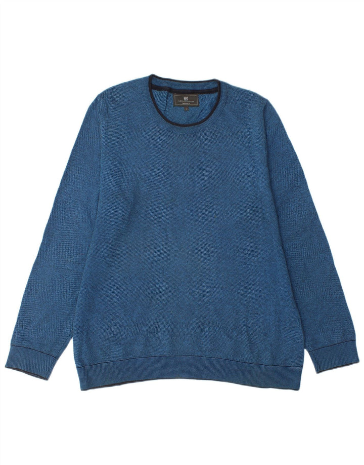 Marks & Spencer Suéter tipo jersey con cuello redondo y corte entallado para hombre, talla grande, azul