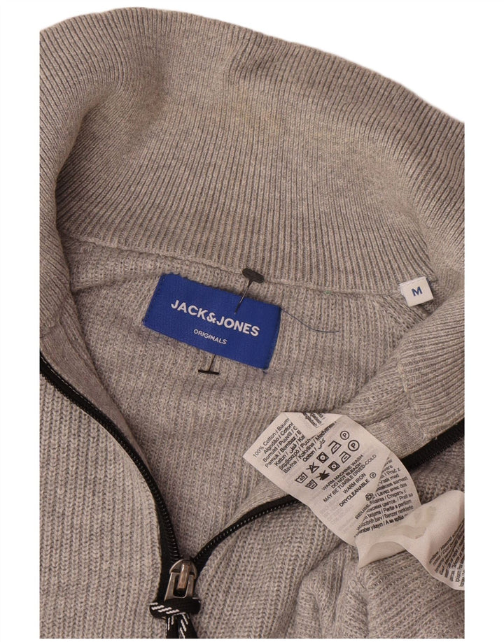 Jack & Jones Hombre Zip Neck Jumper Sweater Gris Medio Algodón