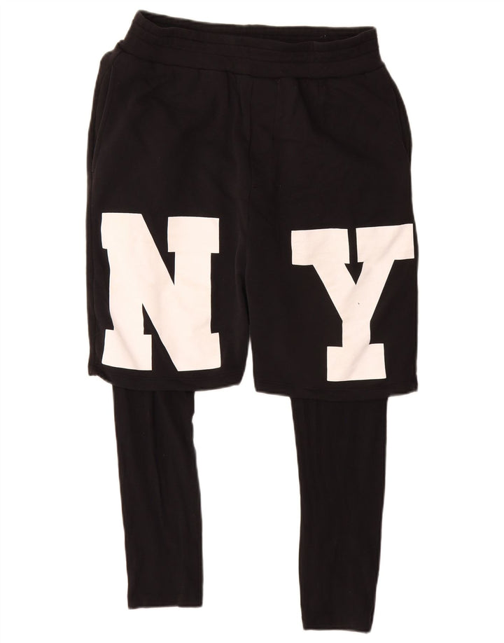 Zara Hombre Shorts Deportivos Gráficos Algodón Negro Mediano