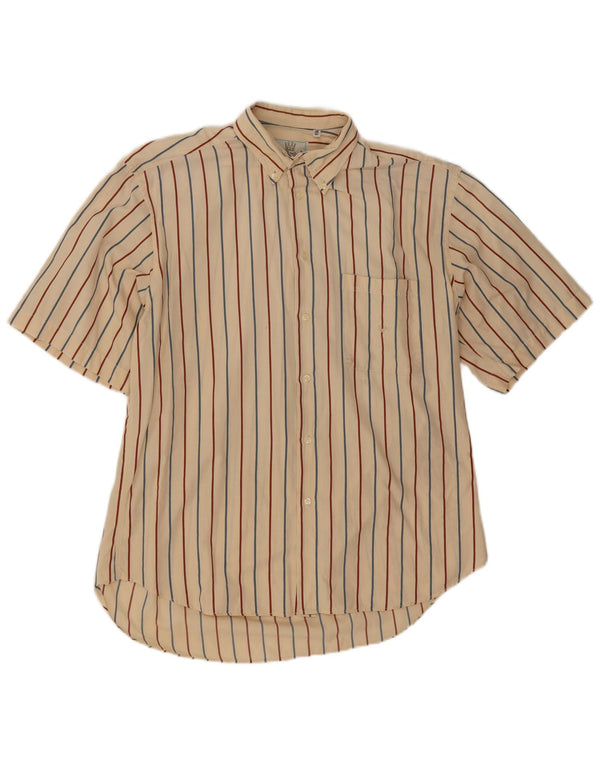 Vintage hombres manga corta camisa tamaño 16 41 grande beige rayas