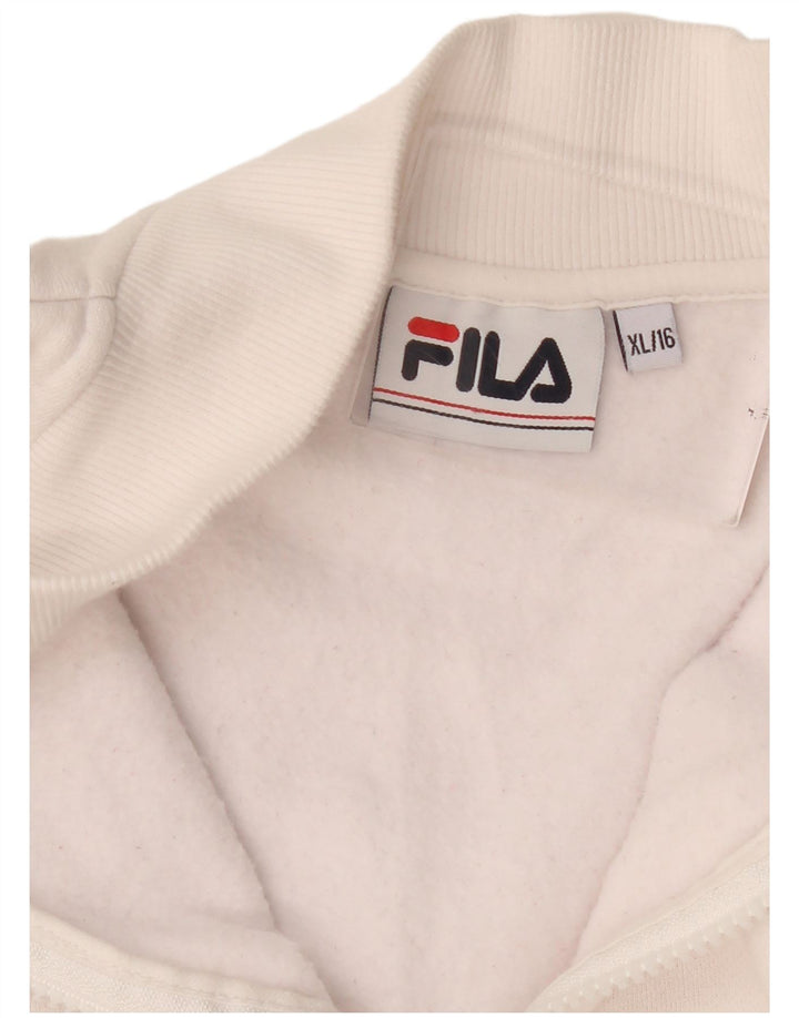 Fila Mujer Graphic Zip Neck Sudadera Jumper UK 40 XL Blanco Colorblock