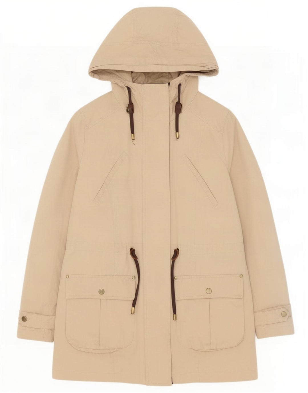 Zara Mujer Parka Con Capucha Chaqueta UK 44 Poliéster Beige Medio