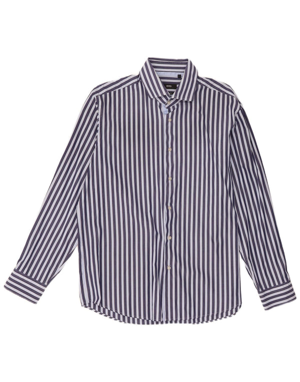 Camisa Hugo Boss Hombre Regular Fit Talla 43 17 XL Azul Marino Raya diplomática