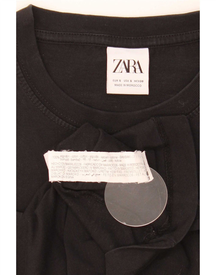 Zara Hombre Camiseta Gráfica Top Small Algodón Negro