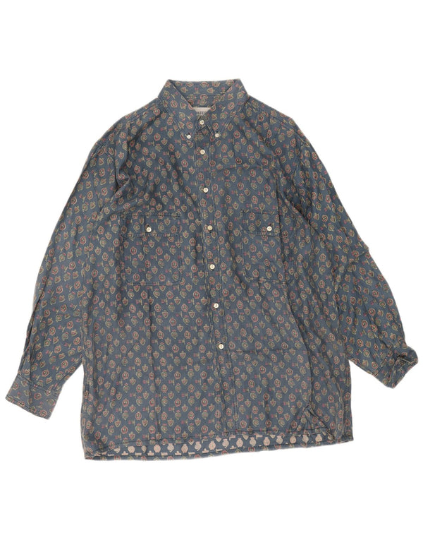 Camisa vintage con patrón abstracto para hombre 2XL Seda geométrica azul