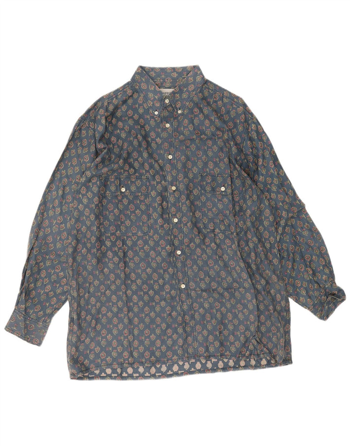 Camisa vintage con patrón abstracto para hombre 2XL Seda geométrica azul