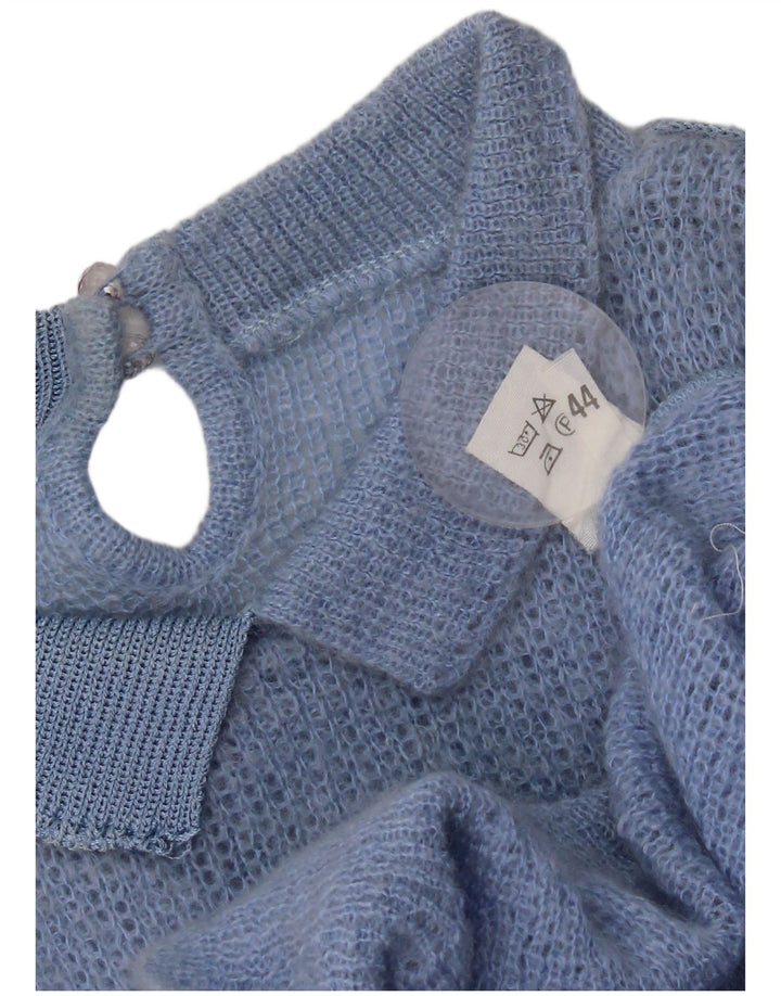 Vintage mujer polo cuello jersey suéter IT 44 bloque de color azul medio