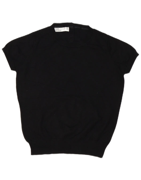 Zara Mujer Crop Manga Corta Cuello Redondo Jersey Jersey UK 44 Medium Negro