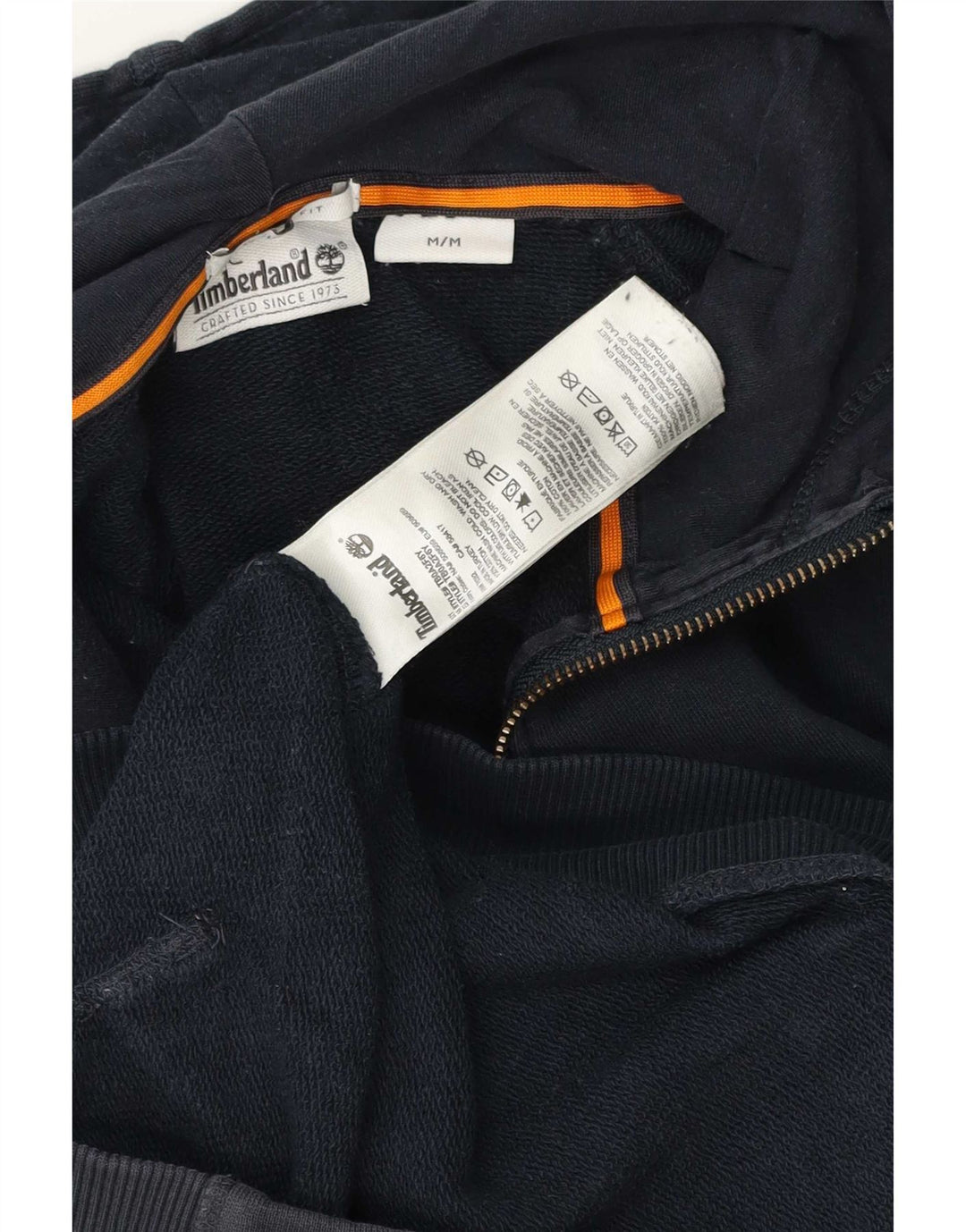 Timberland Hombre Zip Sudadera Con Capucha Suéter Medio Azul Marino Algodón